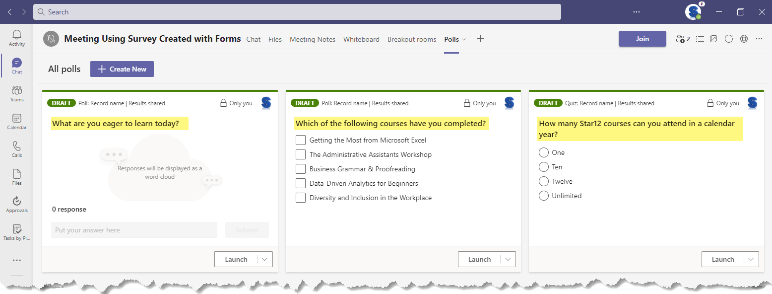 microsoft teams create anonymous poll